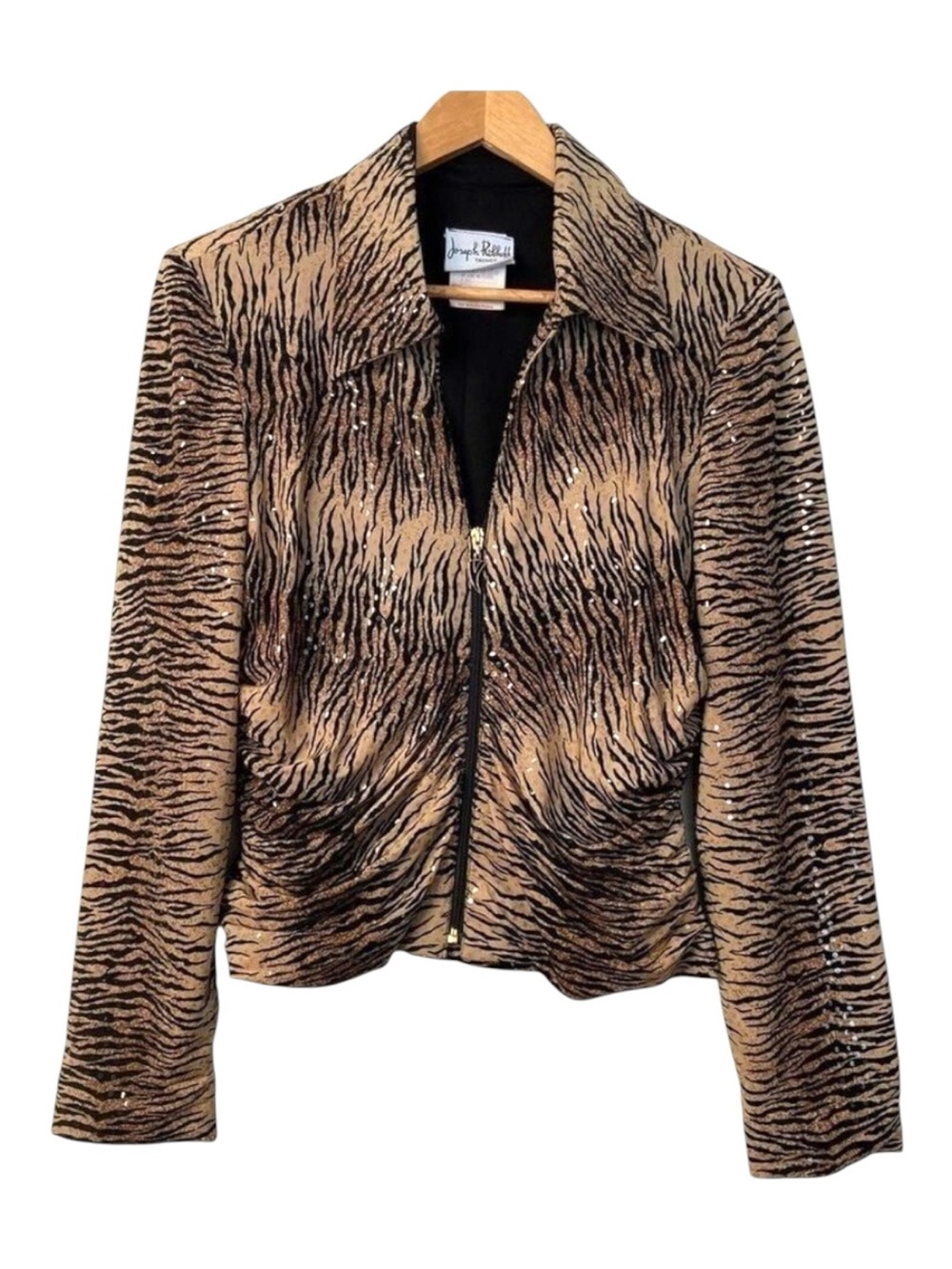 Joseph Ribkoff fitted blazer zip up animal prints sequins embellished medium